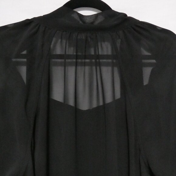MICHEL STUDIO COLLECTION | size 16 | Black Sheer Button-Up Blouse With Neck Tie - Picture 10 of 14